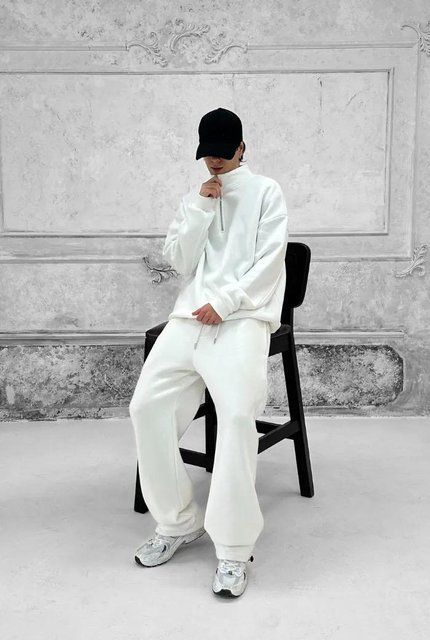 Чоловічий бавовняний комплект худі + штани білий oversize Kos196 фото