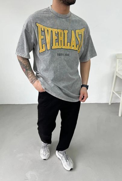 Мужская оверсайз футболка Acid Wash Everlast серая JJ332 фото