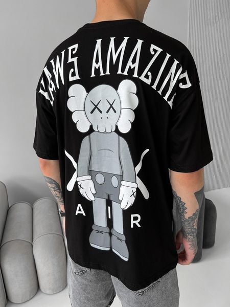 Чоловіча оверсайз футболка Kaws чорна JJ271 фото