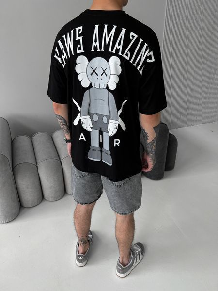 Чоловіча оверсайз футболка Kaws чорна JJ271 фото