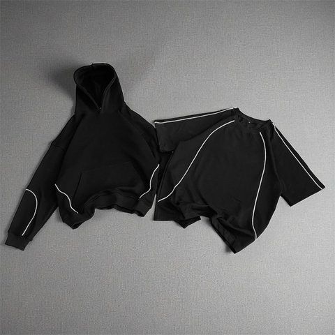 Чоловічий комплект худі + футболка чорний oversize ST29 фото