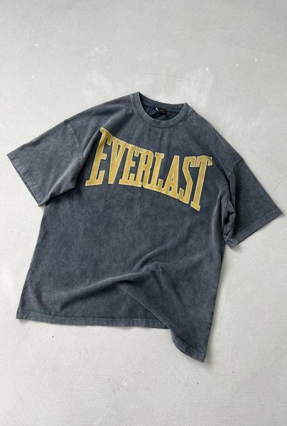 Мужская оверсайз футболка Acid Wash Everlast темно-серая JJ331 фото