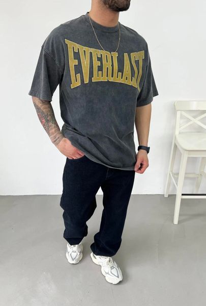 Мужская оверсайз футболка Acid Wash Everlast темно-серая JJ331 фото