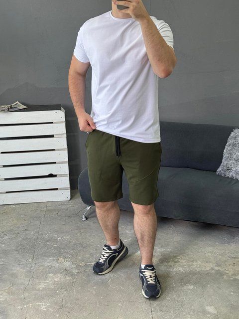 Чоловічій літній комплект Crocs хакі шорти біла базова футболка RD160/RD484 фото