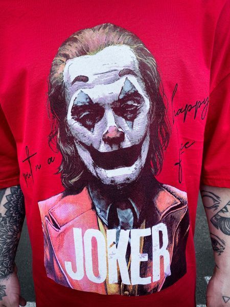 Чоловіча оверсайз футболка Joker червона MC214 фото