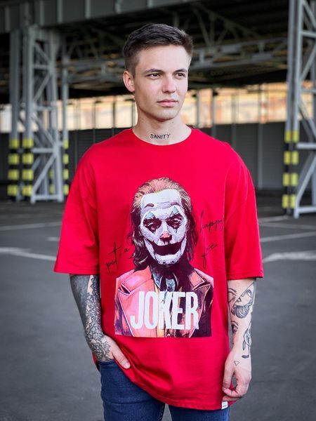 Чоловіча оверсайз футболка Joker червона MC214 фото