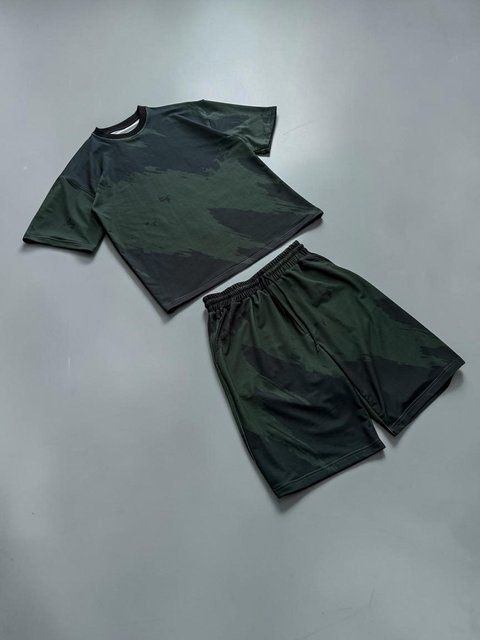 Чоловічий бавовняний комплект футболка + шорти зелений oversize KP176LSH фото