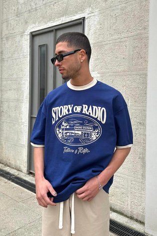 Мужская оверсайз футболка Story of Radio темно-синяя PM281 фото