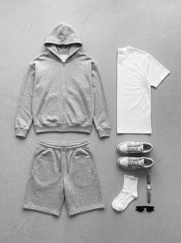Чоловічий комплект худі + футболка + шорти меланжевий oversize ST58 фото