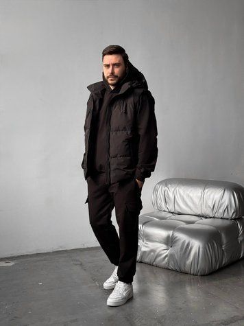 Чоловічий демісезонний комплект жилетка Easy чорна + костюм Jack з худі чорний RD427/RD433 фото