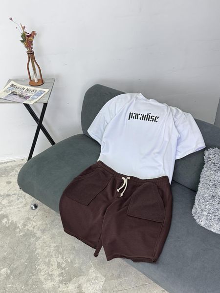 Літній комплект Paradice шорти коричневі + біла оверсайз футболка RD473/RD475 фото