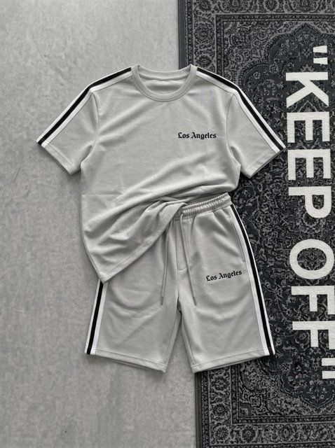 Чоловічий бавовняний комплект футболка + шорти сірий oversize KP129LSH фото