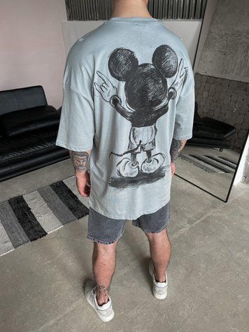 Чоловіча оверсайз футболка Usual Suspect Mickey Mouse сіро-зелена MM284 фото