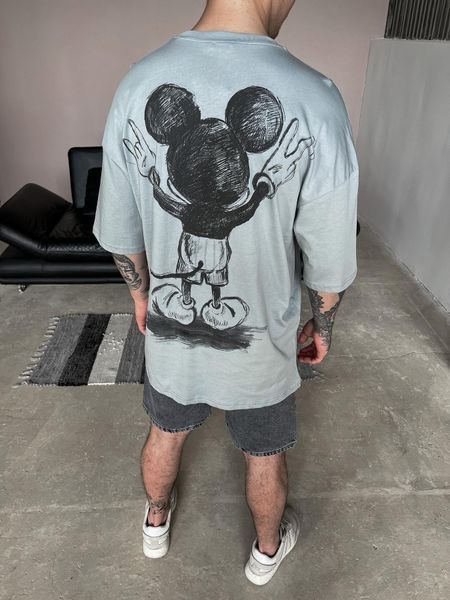 Чоловіча оверсайз футболка Usual Suspect Mickey Mouse сіро-зелена MM284 фото