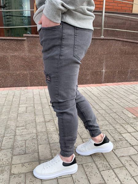 Мужские джинсы графитовые рваные slim fit DP403 фото