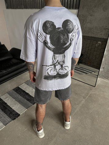 Мужская оверсайз футболка Usual Suspect Mickey Mouse светло-лиловая MM283 фото