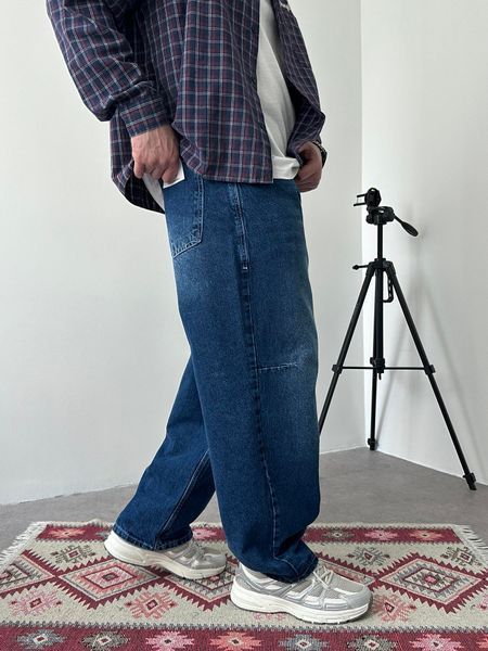 Мужские джинсы Baggy Barrel темно-синие объёмного кроя BJ2955 фото