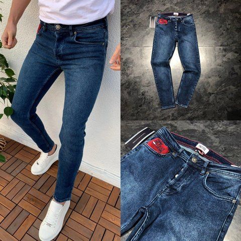 Чоловічі джинси темно-сині slim fit TOMH04 фото