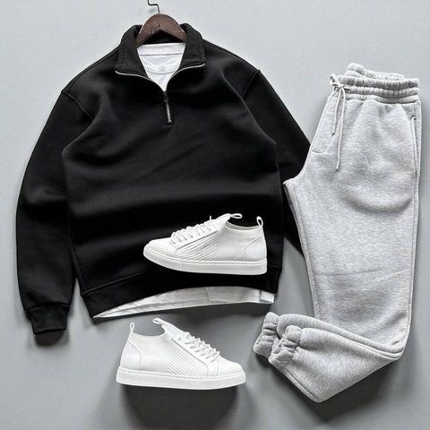 Чоловічий бавовняний комплект зіпка + штани oversize Kos159 фото