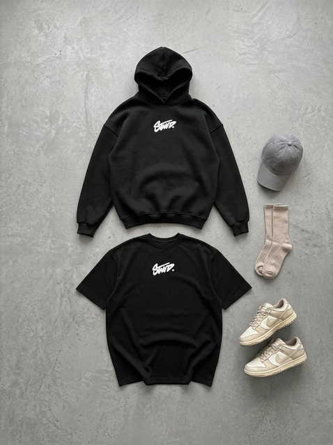 Чоловічий комплект худі + футболка чорний oversize ST46 фото