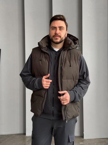 Чоловіча демісезонна жилетка Easy зі знімним капюшоном темний хакі RD430 фото